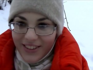 Nasty Four Eyed Girlfriend Swallows My Thick Load In Winter Wonderland