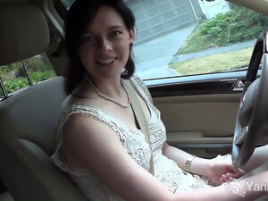 Pretty Brunette Masturbates In The Car During Driving