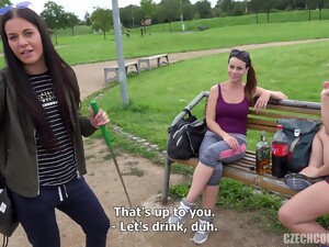 Three Drunk Girls Share Dick In Public - Point-of-view