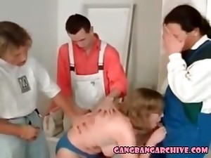 Gangbang Archive Hot blonde nailed by 6 construction workers