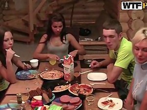 Naked Girls Have A Party In Sauna With Guys After Exams