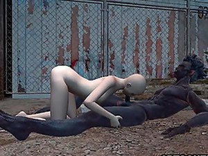 Bald 3D Cartoon Babe Getting Fucked By A Monster