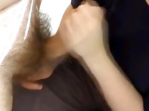 Wife Gives Handjob And Gets Her Shirt Covered In Cum