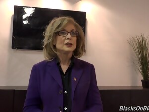 Nina Hartley Knows How To Handle Two Black Dicks At The Same Time, In The Conference Room