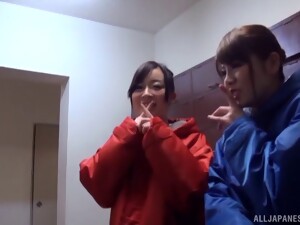 Skilled Japanese Girls Give A Guy A Double Handjob