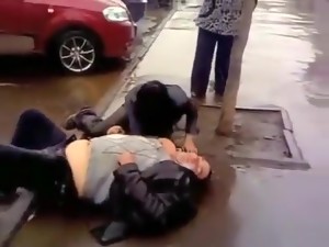 Drunk Boss And His Crazy Secretary On The Street