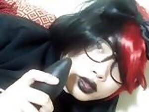 Asian Goth Sissy Jerking Off While Using An Anal Inflator