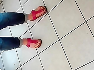Sexy Feet In Pink Shoes Of A MILF