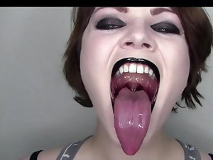 Glossy Black Lips And Dripping Wet Tongue Mouth Fetish