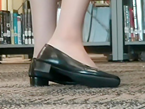 Pantyhose Feet Play Shoes In Library